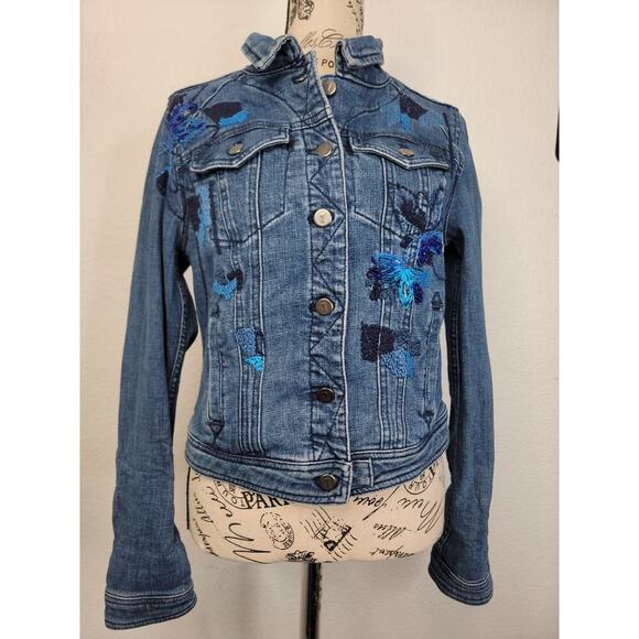 Anthropologie Pilcro Denim Trucker Jacket Size Small Embroidered Bling Boho 90s - Picture 3 of 12